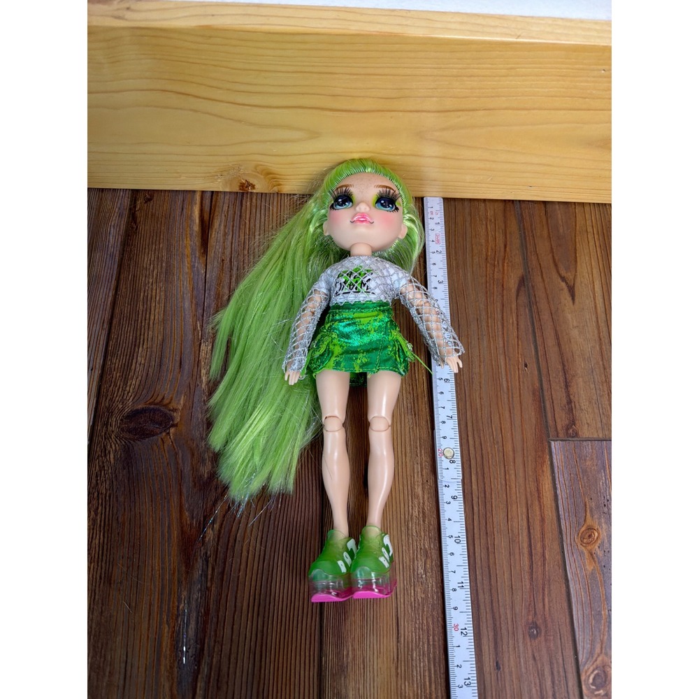 Rainbow High Jade Hunter Fashion Doll Green Hair Tinsel Mesh Top Metallic Skirt